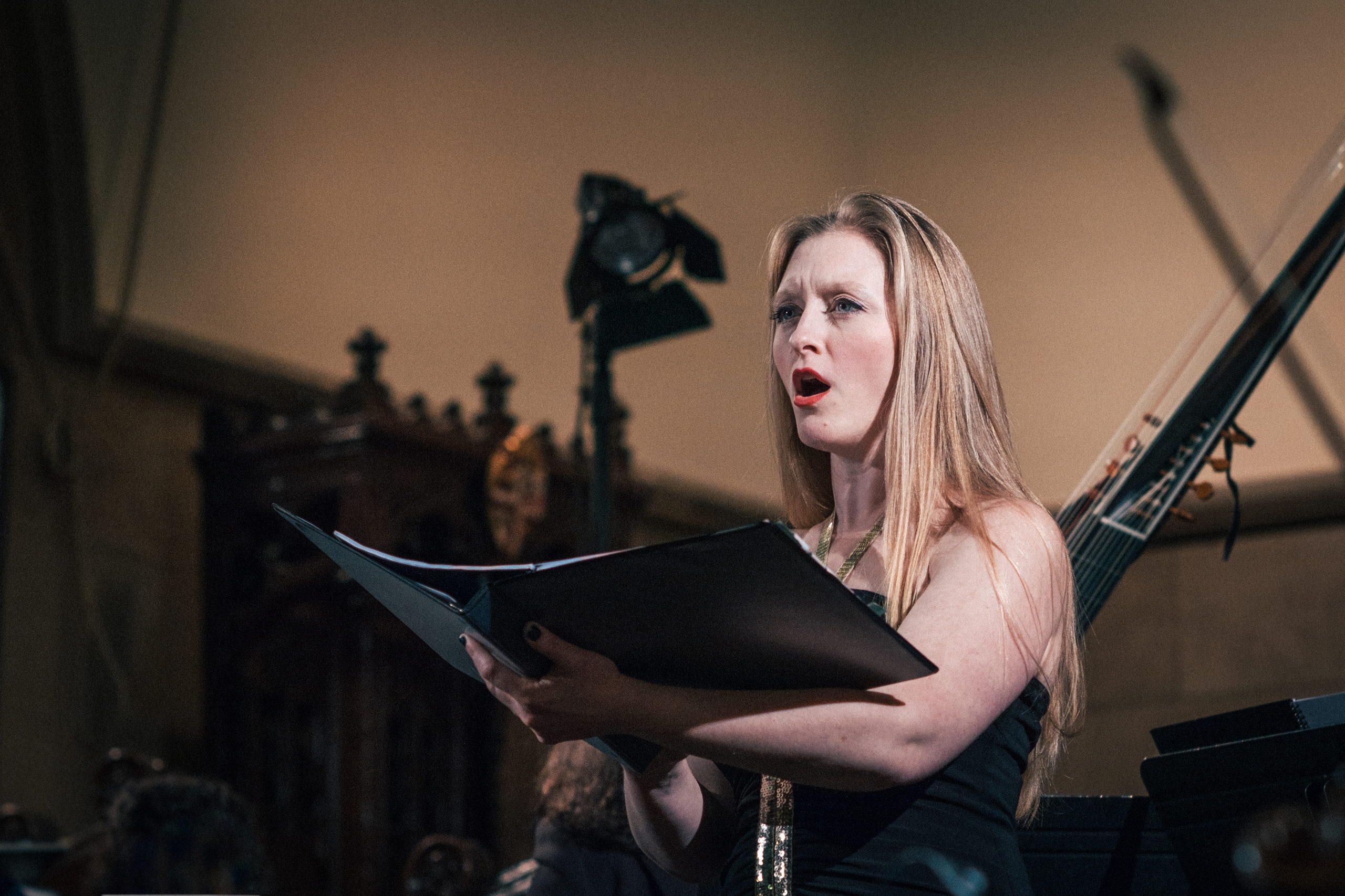 Voice Teacher, Sarah Hawkey, in her voice studio in Weston, CY