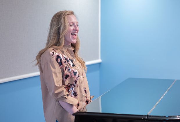 Sarah Hawkey teaching a private voice lesson in her Fairfield County studio