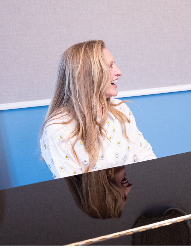 Sarah Hawkey teaching a voice lesson in her voice studio in Fairfield County, Connecticut